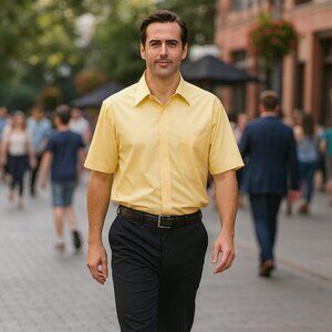 Van Heusen End On End Yellow Dress Shirt Neck 16